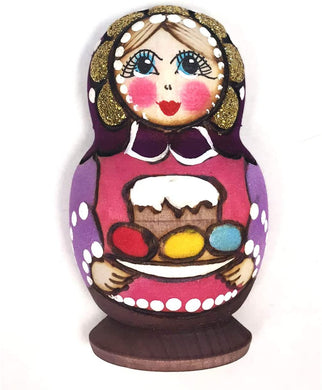 (D) Russian Souvenirs Matryoshka Doll Wooden Magnet (Purple with Easter Eggs)