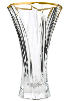 Bohemia Collection Footed Crystal Gold Rim Flower Centerpiece Vase 13 Inch