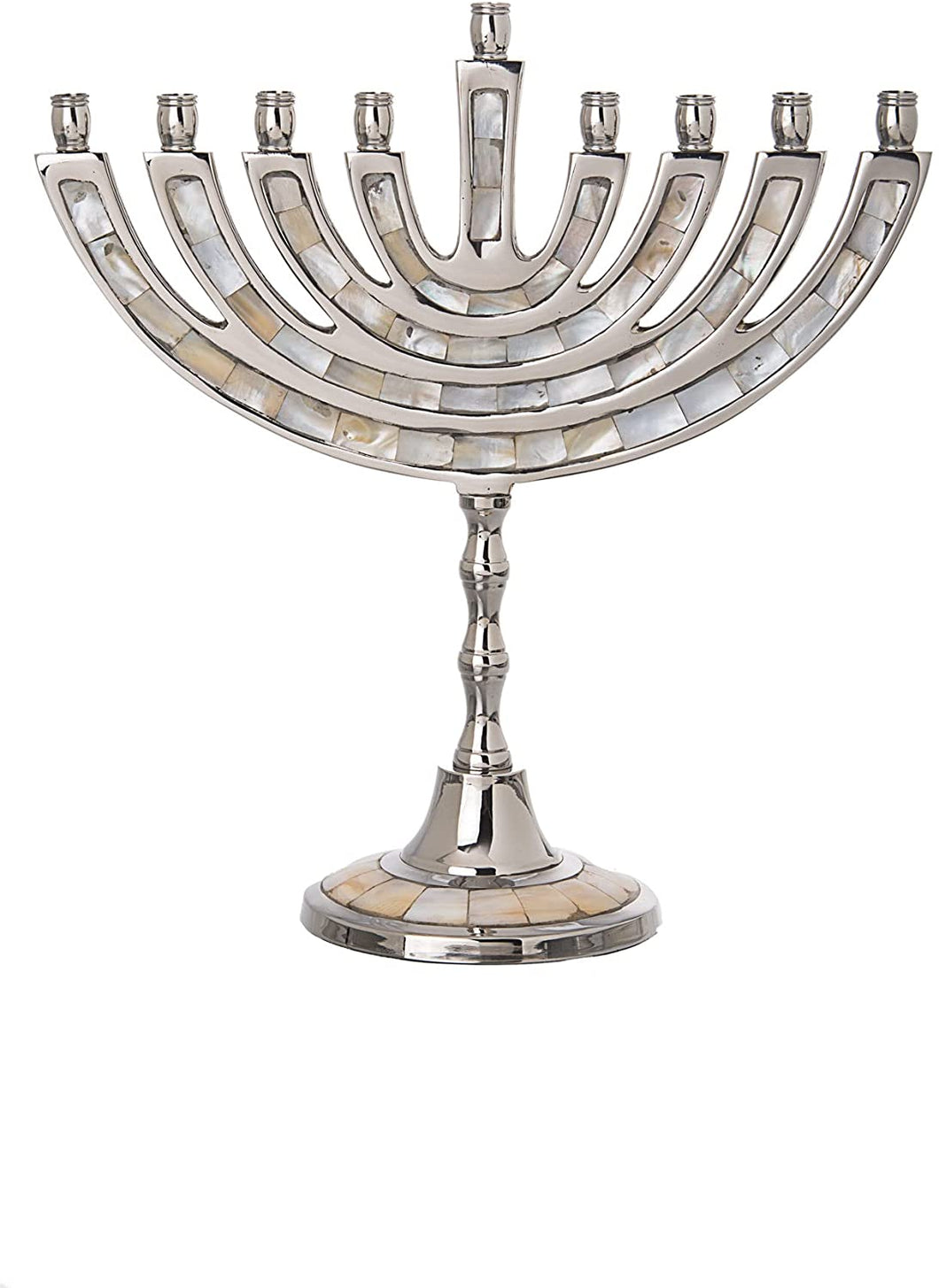 (D) Judaica Mother of Pearl Menorah Chanukah Candles Holder