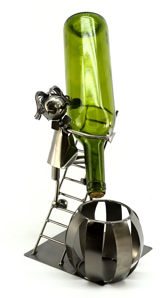 (D) Wine Bottle Holder, Man on Ladder, Bar Counter Decoration
