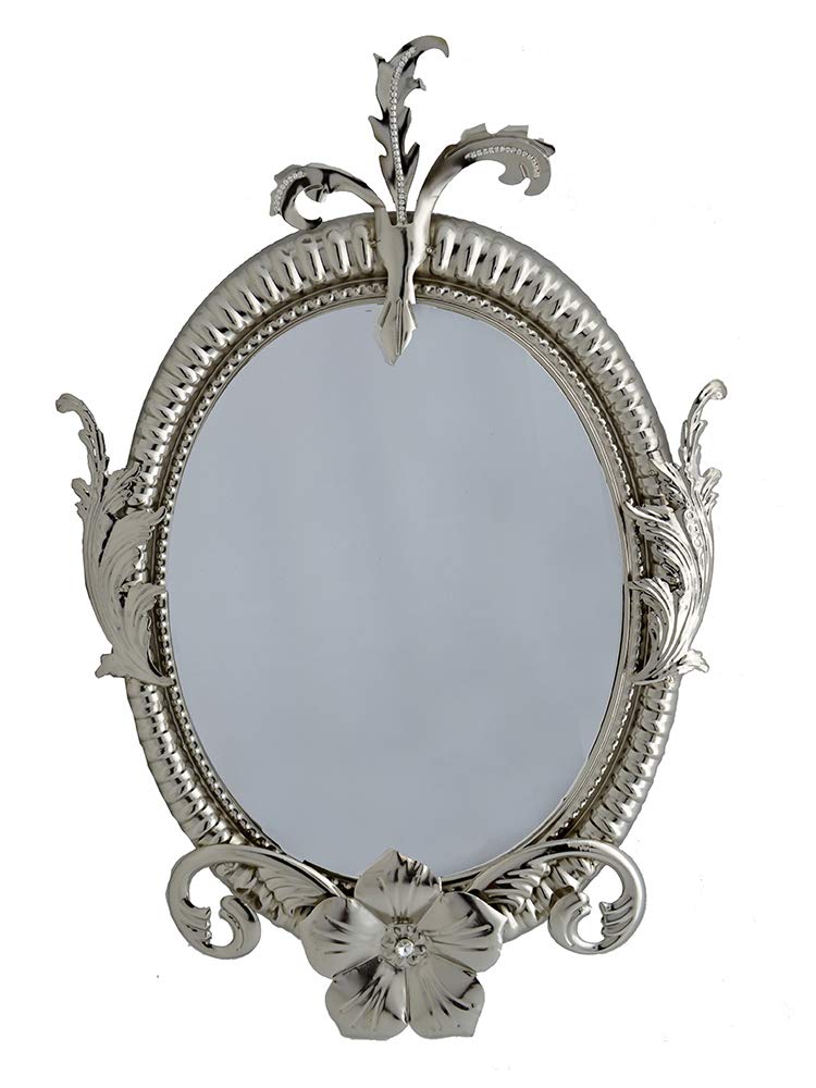 (D) Antique Style Table Mirror with Tiny Floral Decor 28 x 18 Inches