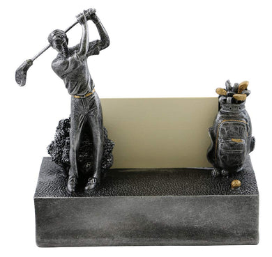 (D) Business Card Holder Silver Golfer for Desk, Presents for Golf Lovers