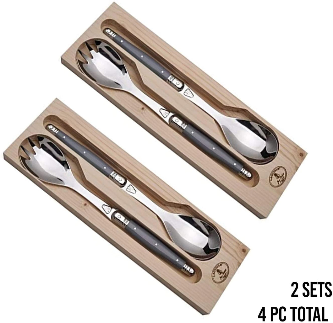 (D) Laguiole Flatware, Jean Dubost Salad Servers in a Tray 2-p 2 PACK (Gray)