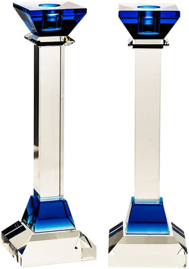 (D) Crystal Classick Candlestick Judaica Blue Candle Holders 2 pc Jewish 10’’