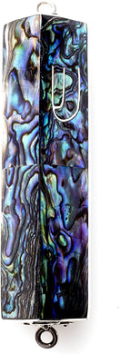(D) Judaica Sterling Silver Mezuzah Case Triangle 3 inch (Blue Abalone)