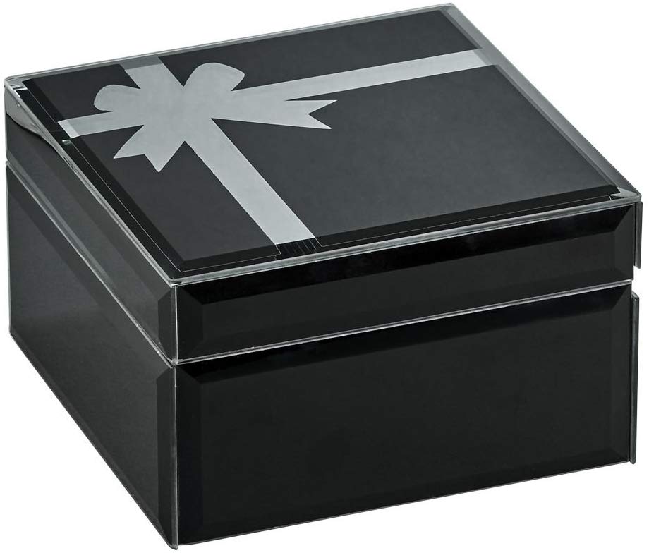 (D) Black Glass Jewelry Box for Women with Bow Storage Box for Trinkets