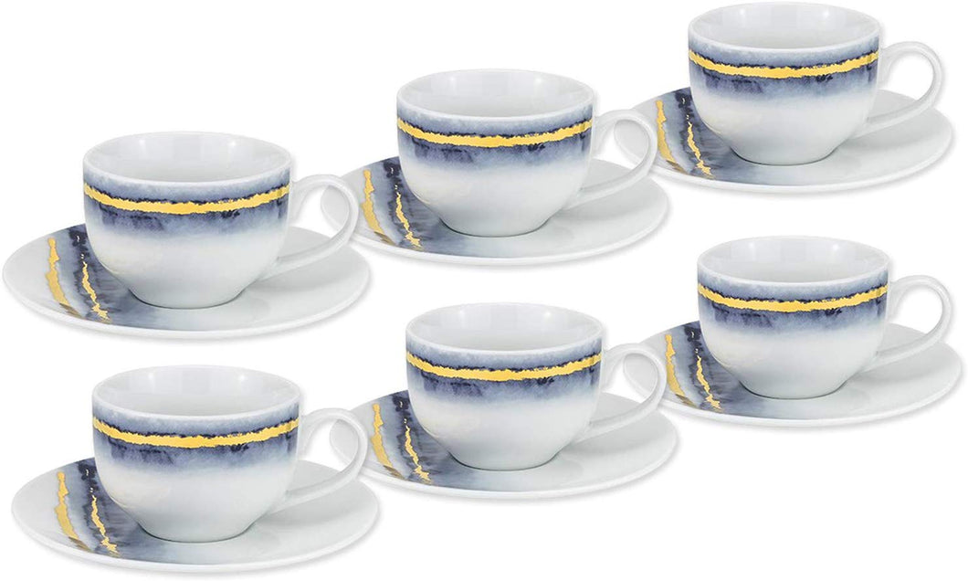 Royalty Porcelain 12-pc Tea set 'Marble' 6 cups, 6 saucers, Bone China Porcelain