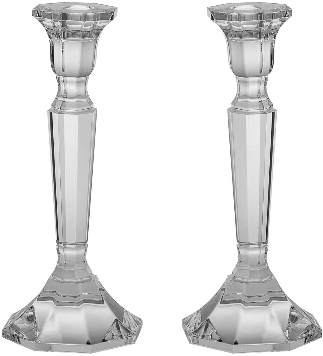 (D) Crystal Tall Candlestick Judaica Jewish Candle Holders