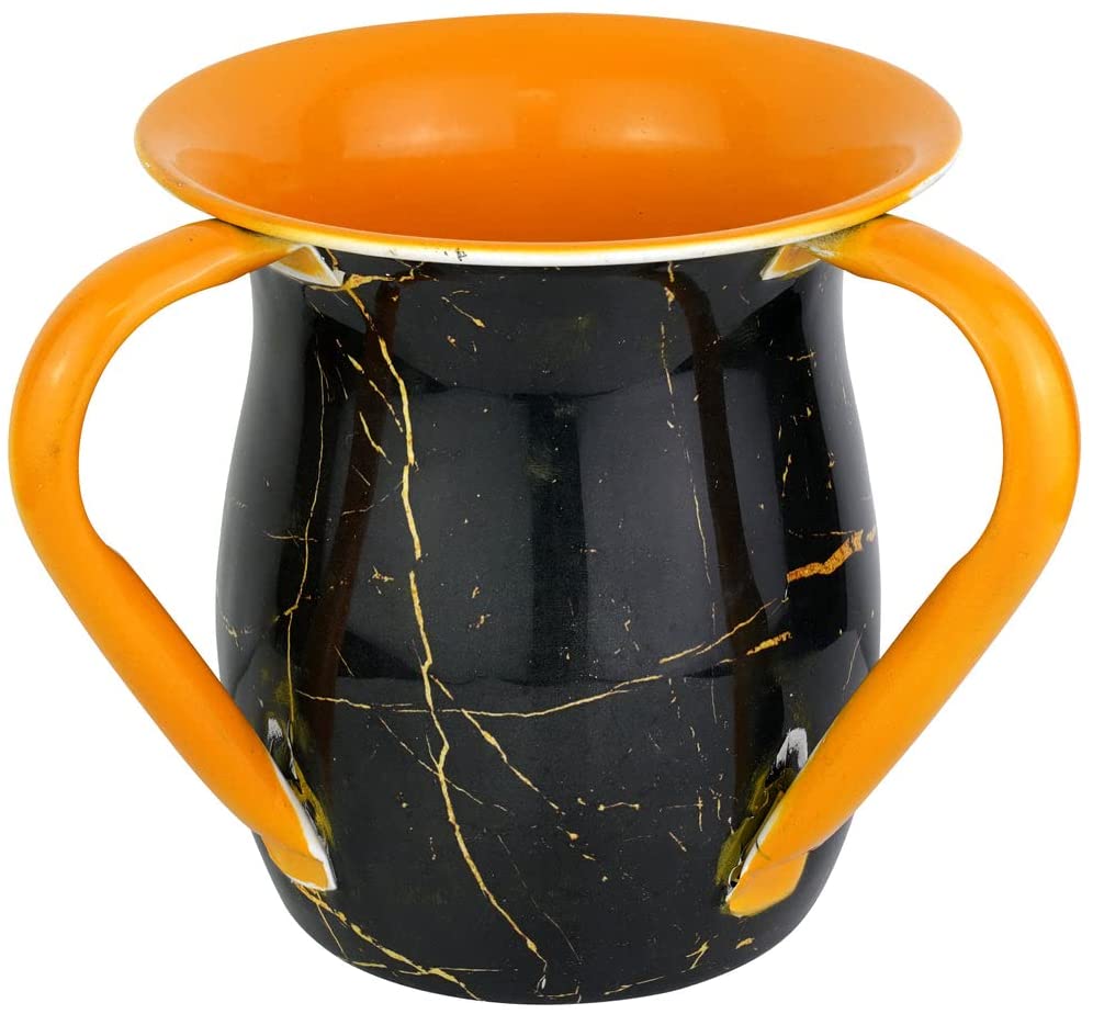 (D) Judaica Stainless Steel Wash Cup with Stone Decor (Black Orange)