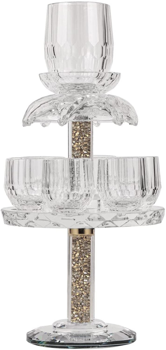 (D) Judaica Crystal Fountain Cup Set with Crushed Gemstones