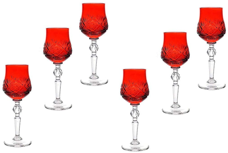 Set of 6 Russian Cut Crystal Red Wine Glasses 8.8 oz - Soviet Stemmed Goblet