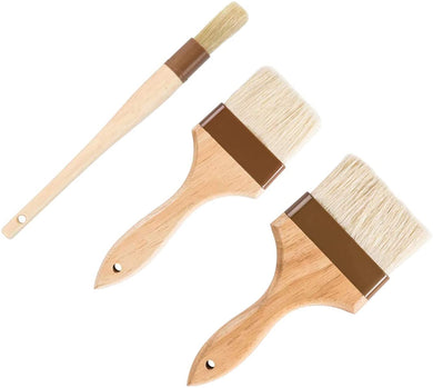 Wooden 3-Inch and 4-Inch Flat Brushes, 1-Inch Round Brush, Bakeware (3 PC)