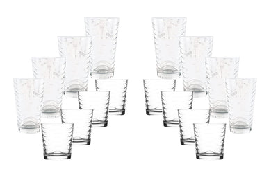 (D) Glasses Set Of 16, Tall And Short, Wavy Modern Design For Kitchen