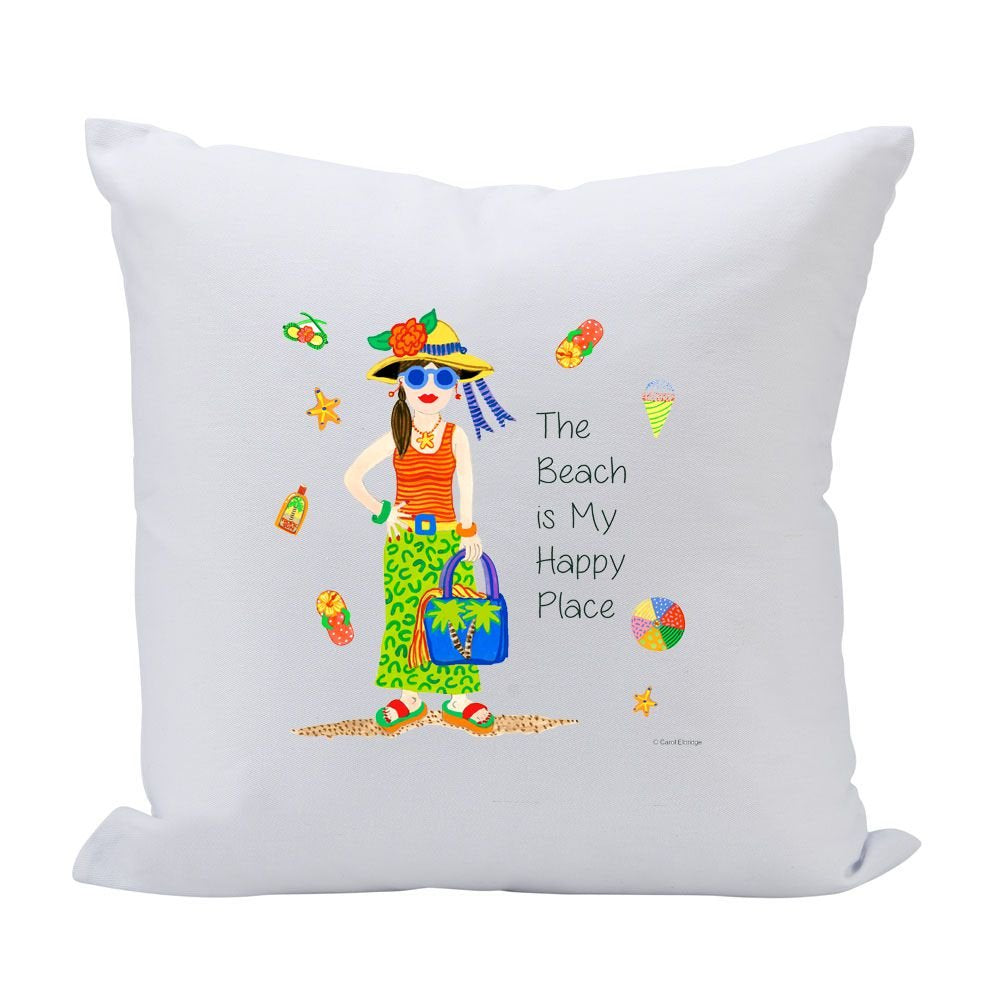 (D) Sofa Throw Pillow, White with Funny Woman 16 Inches, Gifts for Beach Lovers