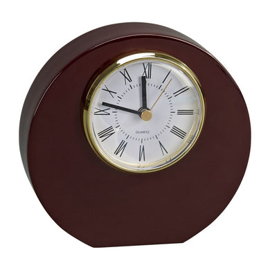 (D) Wood Round Table Clock 5.5 inches Brown Disk Shaped Desk Clock