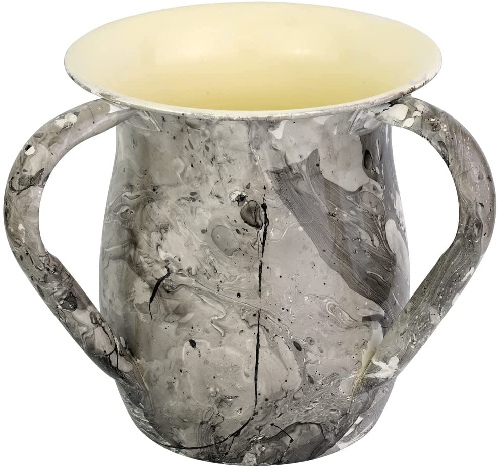 (D) Judaica Stainless Steel Wash Cup with Stone Decor (Grey Marble)