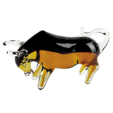 (D) Handcrafted Murano Art Glass Black & Amber Colored Bull Figurine 4"