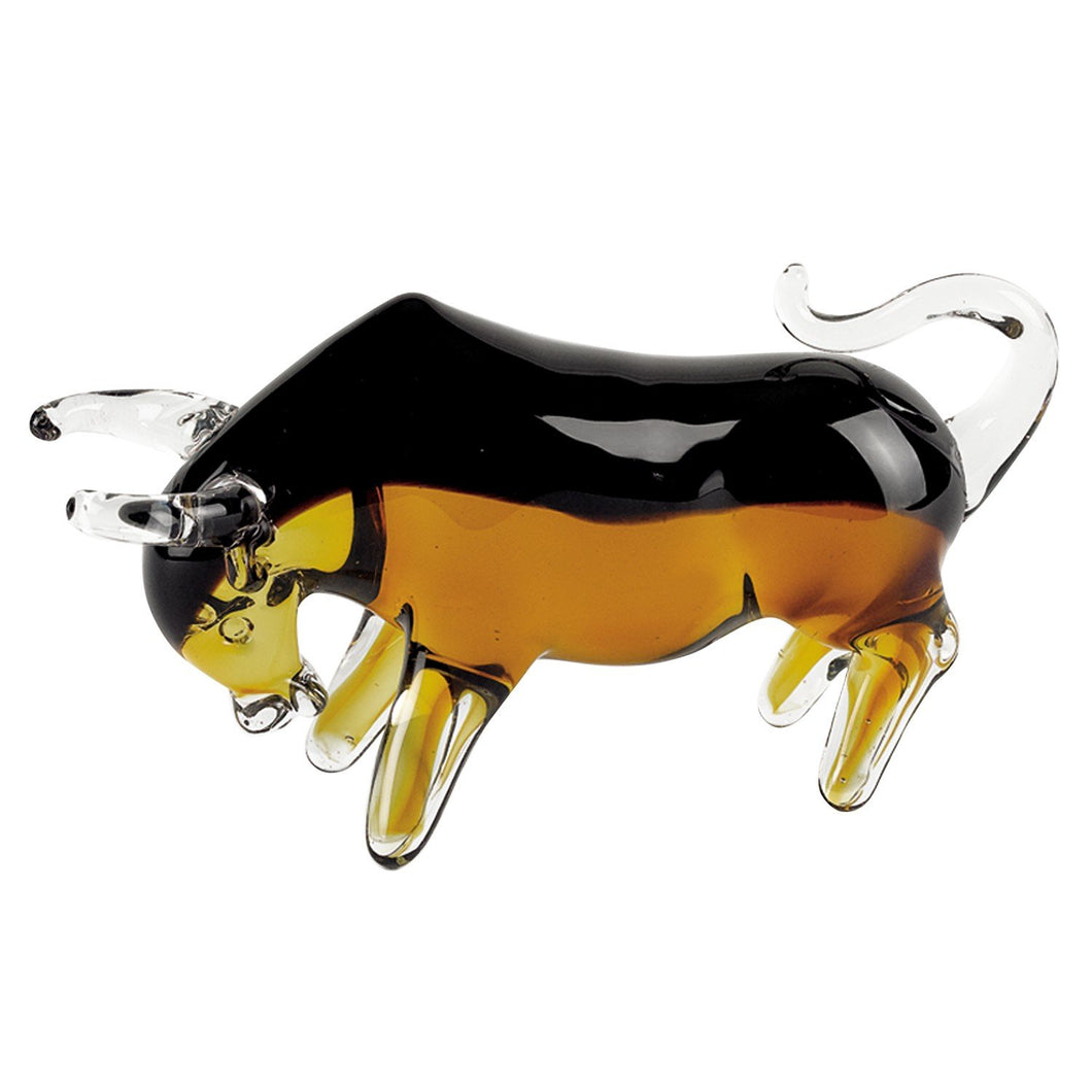 (D) Handcrafted Murano Art Glass Black & Amber Colored Bull Figurine 4
