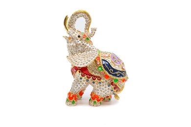 Trinket Jewelry Box with Swarovski, Decorative Figurines White Elephant 7 Inch