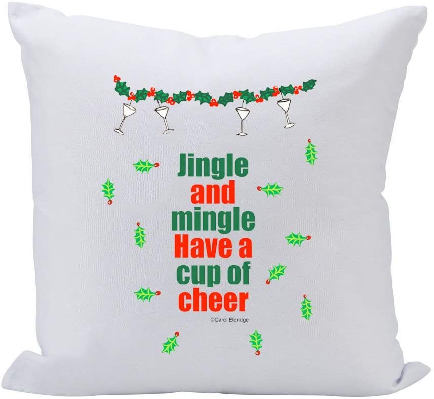 (D) Sofa Throw Pillow, White with Green Christmas Decor 16 Inches, Funny Pillow