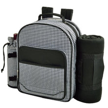 (D) Picnic Backpack Bag for 2, Full Set for Outdoor with Blanket (Houndstooth)