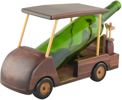 (D) Wine Bottle Holder Wooden Vintage Birthday Gift (Brown Golf Cart)