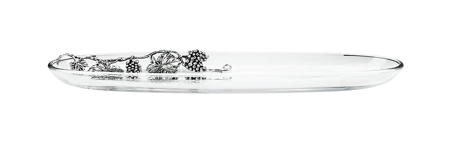 Denizli Medieval Oval Tray or Fruit Platter, Crystal Glass (Oval Silver Grapes)