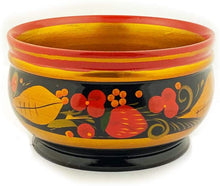 (D) Khokhloma Bowl Russian Souvenir With a Red and Gold Floral Design 4 In