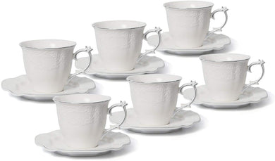 Royalty Porcelain 12pc Tea Set 'Filigree' 6 Cups 6 Saucers, Bone China (Silver)