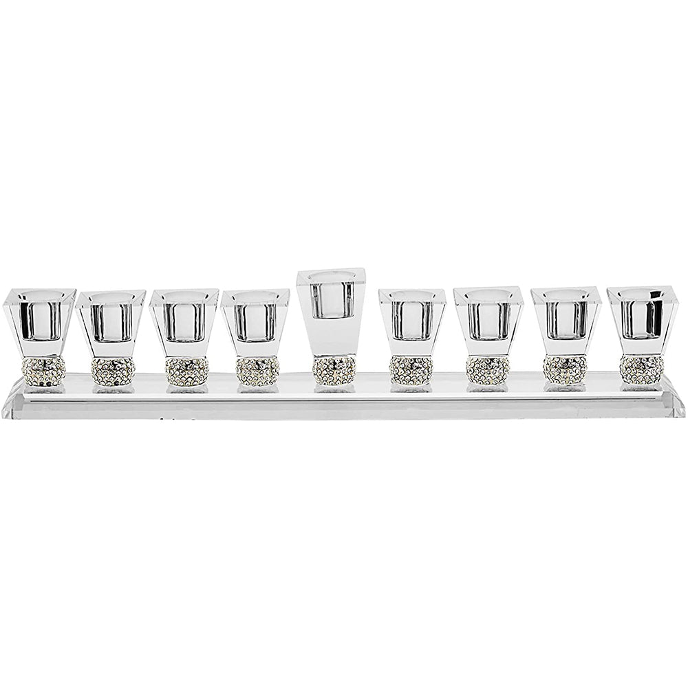 (D) Judaica Oil Crystal Menorah with Swarovski Stones, Chanukah Small Oil Cups