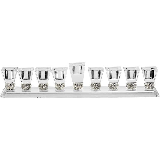 (D) Judaica Menorah with Crystal for Oily Hanukkah Holiday Silver Cups Candle