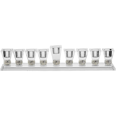 (D) Judaica Menorah with Crystal for Oily Hanukkah Holiday Silver Cups Candle