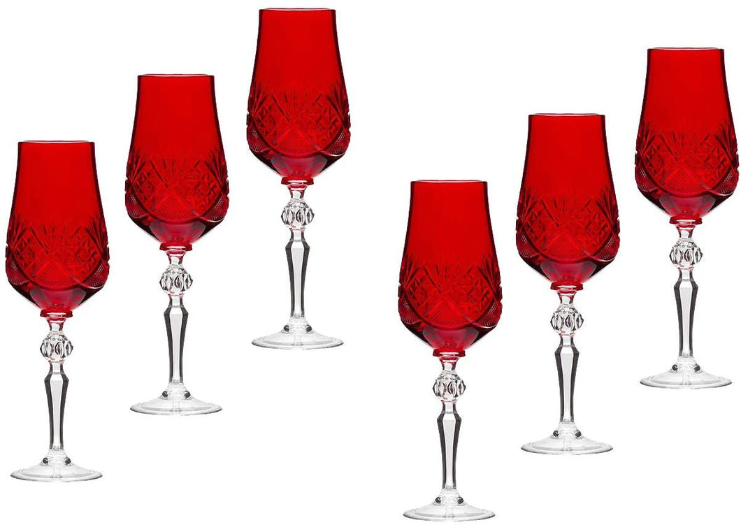 Russian Color Crystal Stem Glasses Sparkling Wine Champagne Flute 6 Pc (Red)