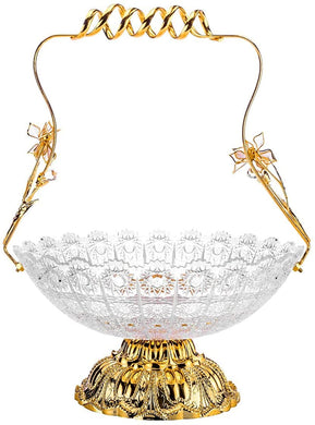 Table Serving Basket With Handle 1Pc, Gold Fruit Bowl with Floral Decor