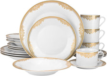 Royalty Porcelain 20 pc Dinnerware Set with Gold Floral Ornament, Bone China, gold, white