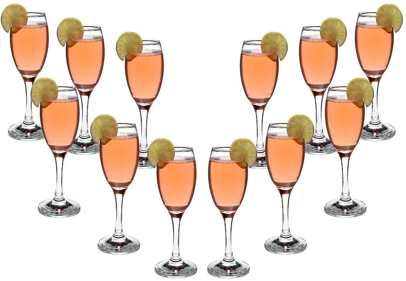 Tall Stemmed Wine Glasses Set 6 Oz, Modern Crystal Clear Flutes, Glassware 12pc