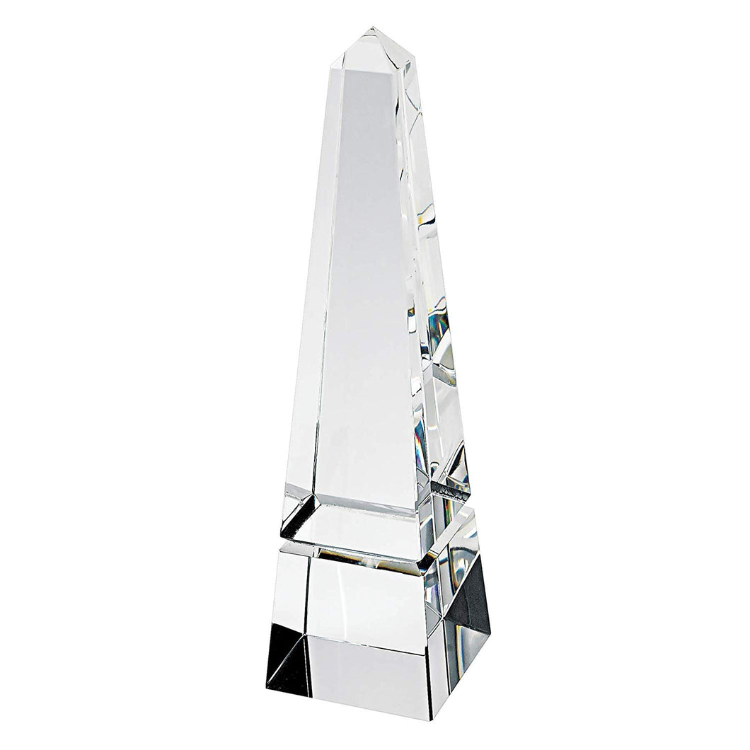 (D) Elegant Glass Figurines, Handcrafted Crystal Obelisk 10 in, Souvenir