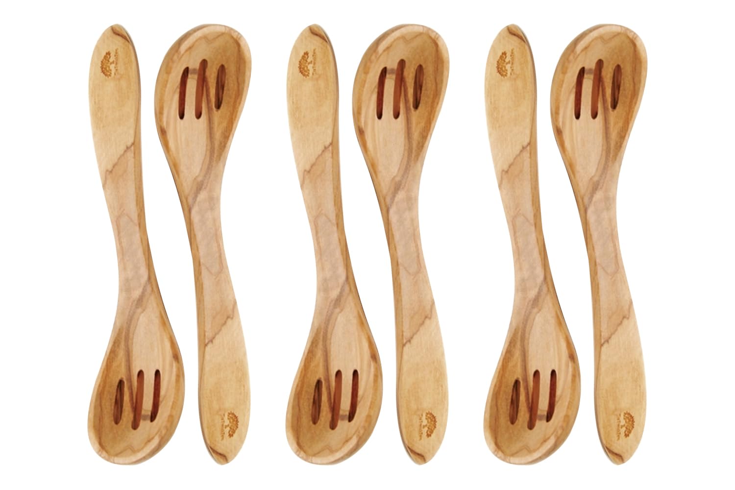 8 Inches Wooden Olive Curved Spoon, Vintage Hand Made Cooking Spoon Set of 6 or 12