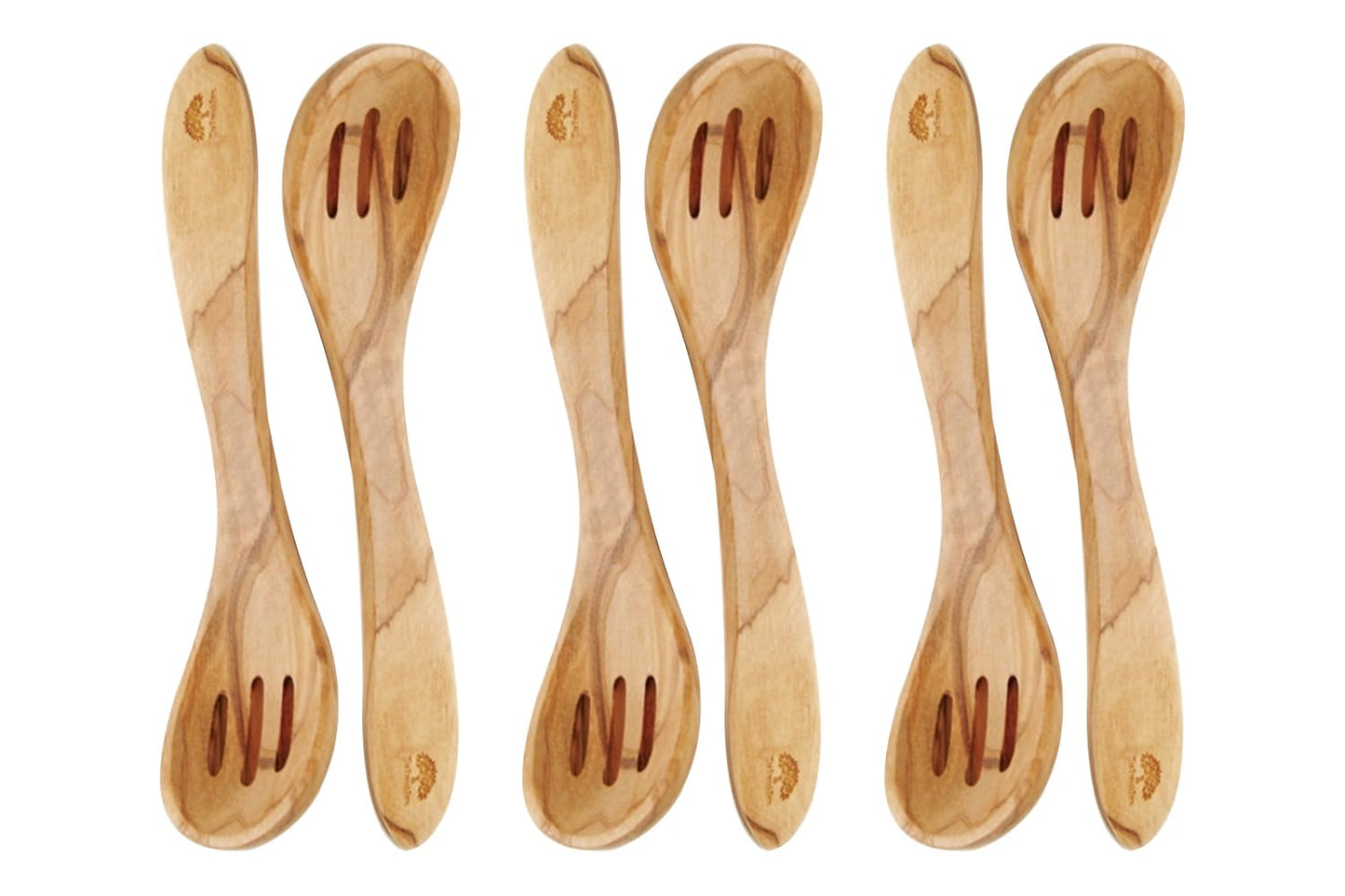 8 Inches Wooden Olive Curved Spoon, Vintage Hand Made Cooking Spoon Set of 6 or 12