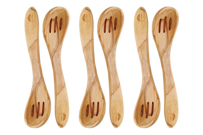 8 Inches Wooden Olive Curved Spoon, Vintage Hand Made Cooking Spoon Set of 6 or 12