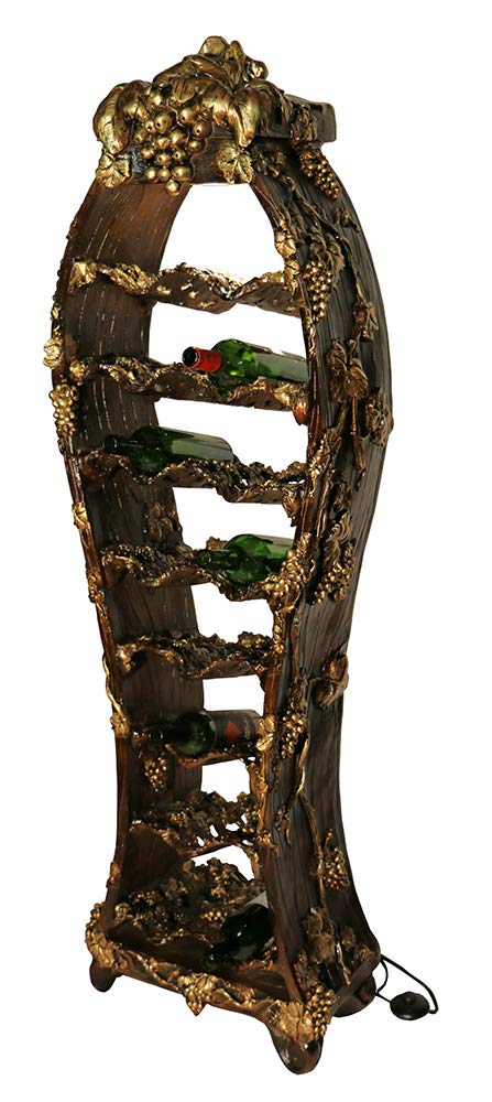 (D) Ornate Wine Bottle Rack for 14 Bottles Decorated with Grape 63x19x11 Inches