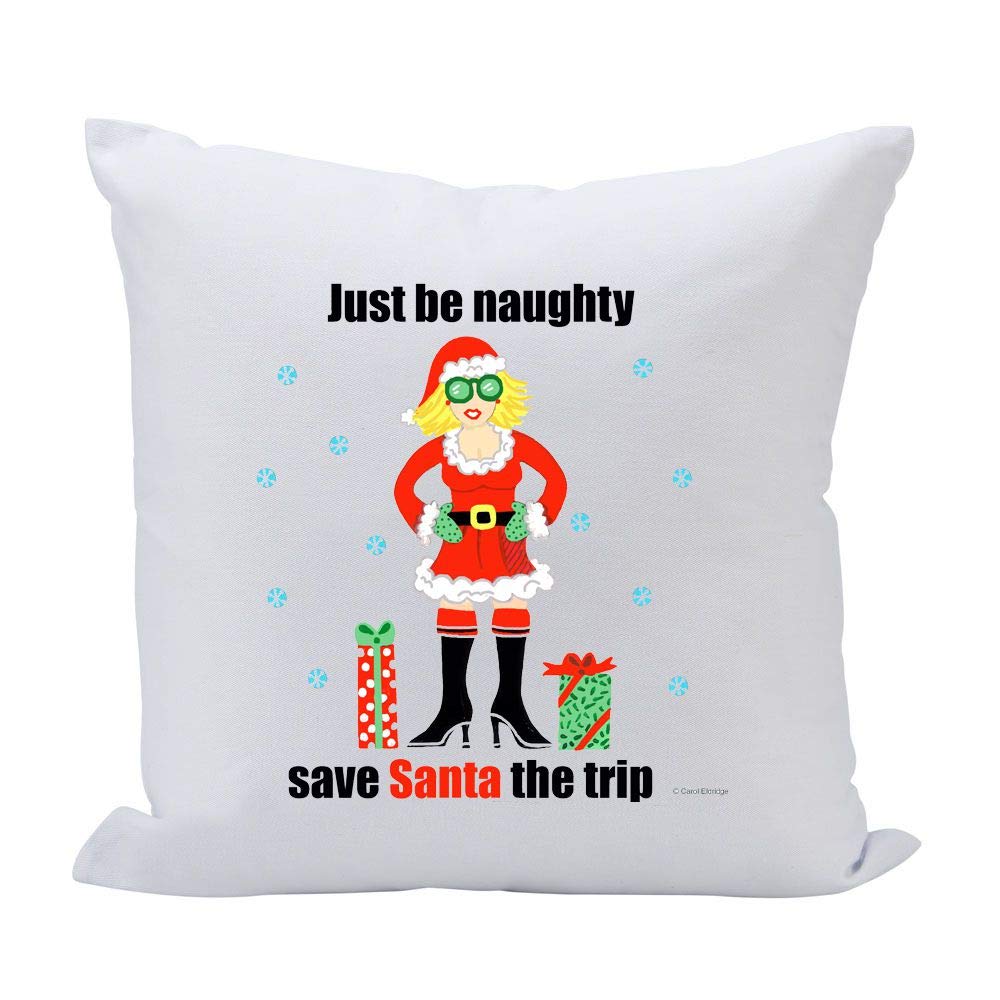 (D) Sofa Throw Pillow, White with Woman Santa 16 Inches, Funny Pillow