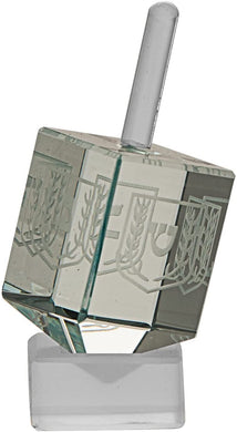 (D) Etched Pale Green Crystal Dreidel Judaica Holiday Decor Etched Designs