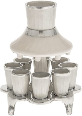 (D) Judaica Fountain In Enamel With 8 Cups Kiddush Item (White)