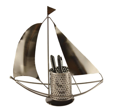 (D) Metal Sail Boat Pen Holder for Desk Industrial Style