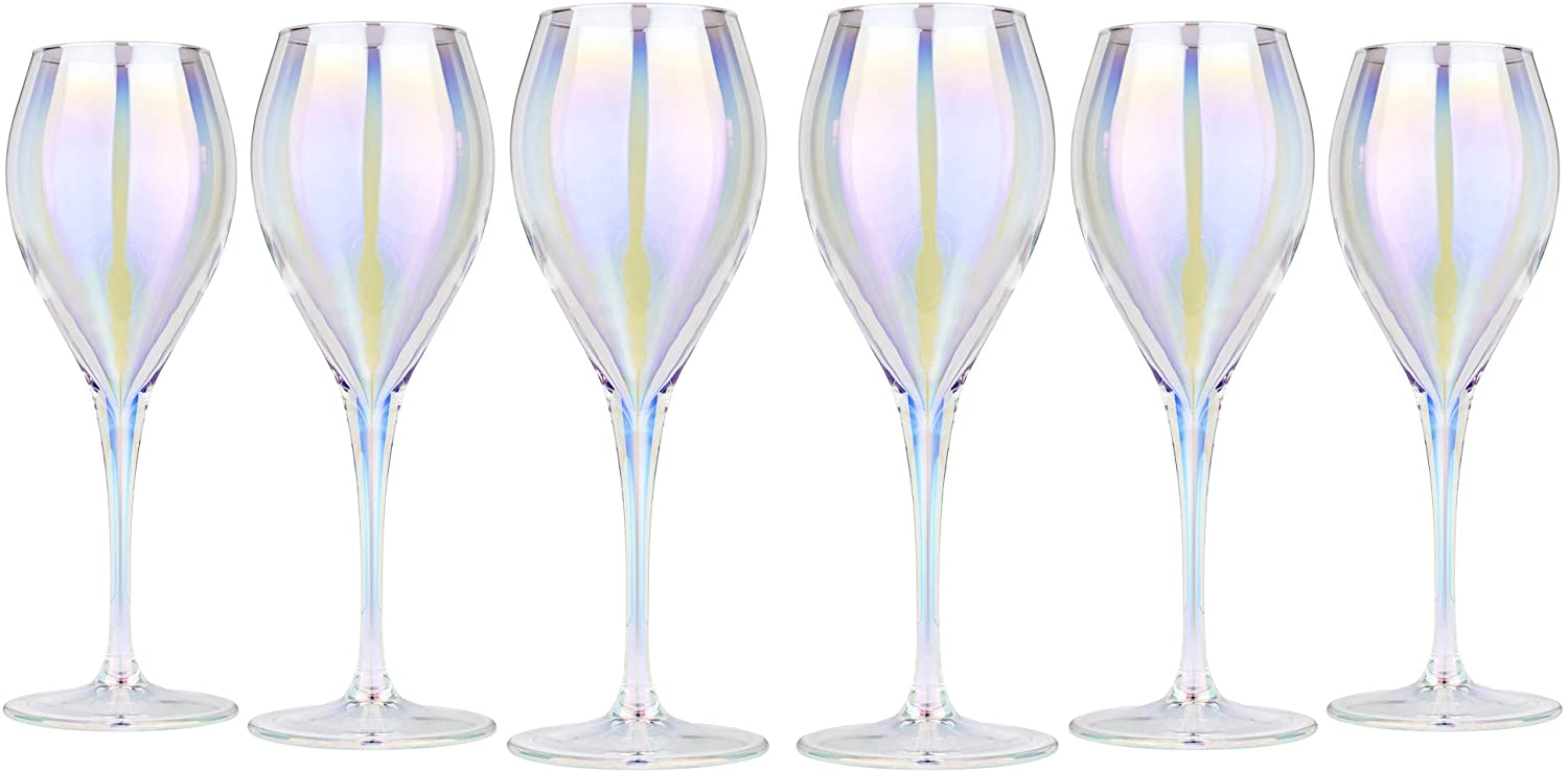Wine Glass Tulip Shaped Glasses Goblets ' Lilac' 6-pc Hand Blow