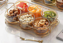 (D) Judaica Elaborate Dip Bowl Set with Tray Serving Table Bowls (6 PC, Champagne)