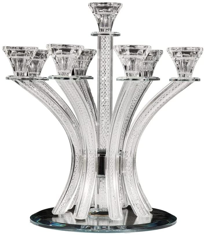 (D) Judaica Crystal Candelabra with Inner Net Design 9 Arms (Clear)