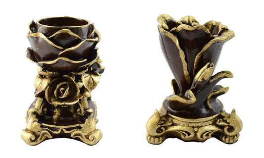 (D) Pair of Candle Holders 5 Inches European Retro Style with a Gold Leaf 2 - pc