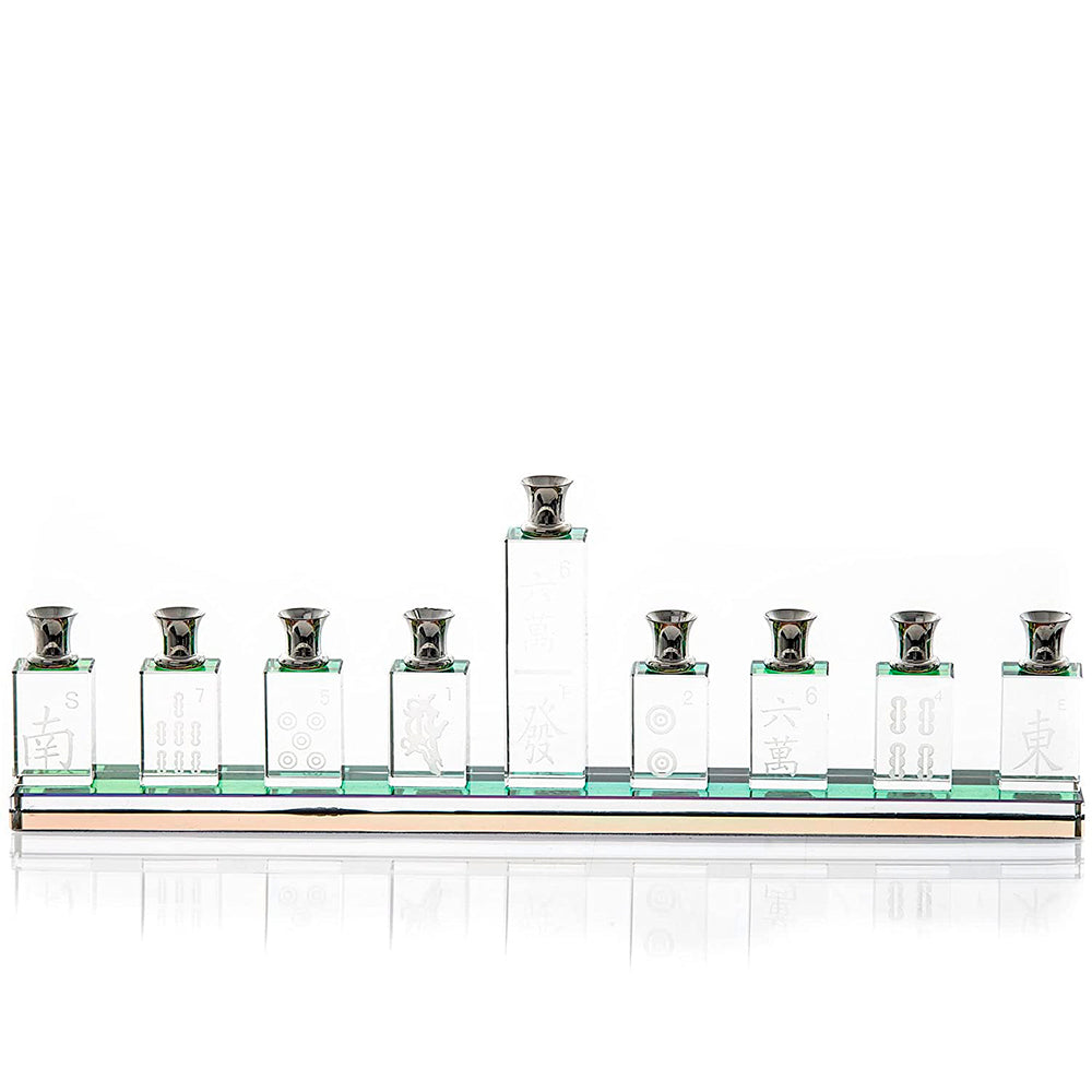 (D) Judaica Menorah Crystal Mah Jong Candleholder Hanukkah Traditional Decor